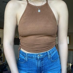 burnt orange suede halter tank